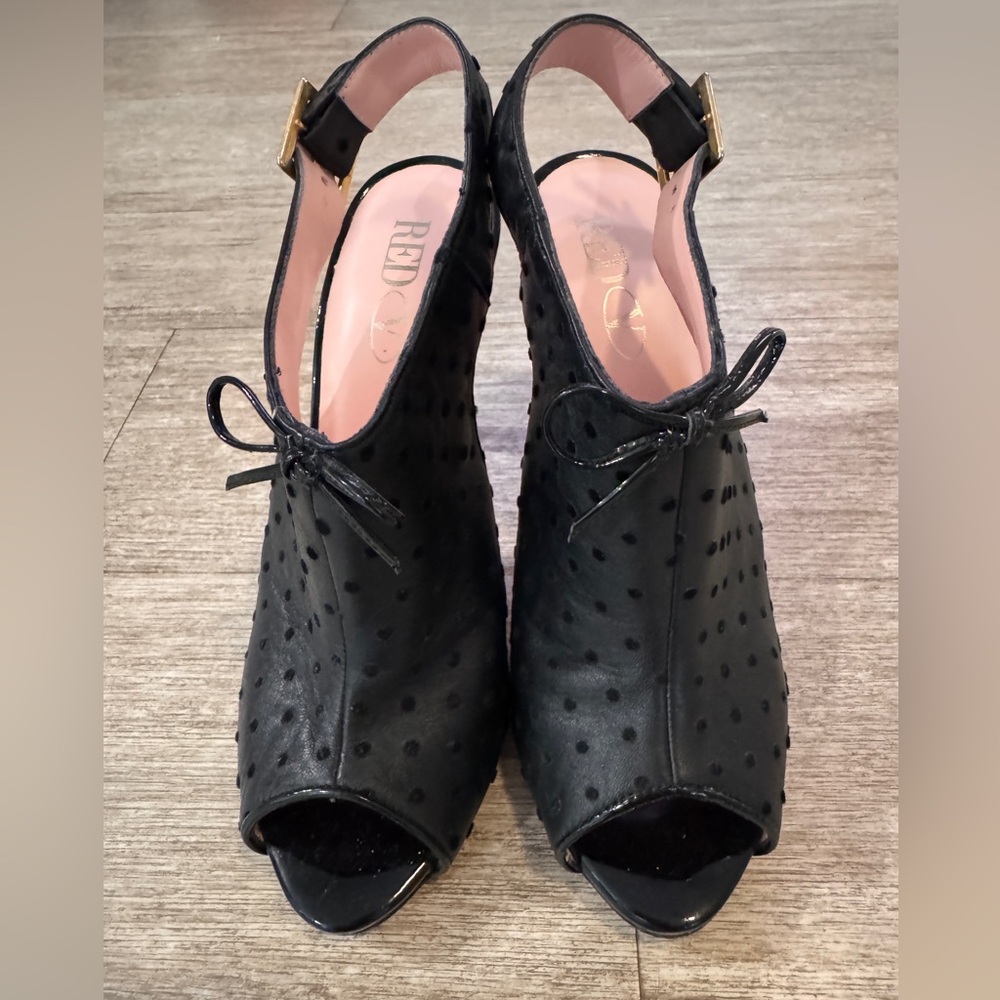 RED Valentino Black Leather Peep Toe Slingback Heels 38 Made in Italy